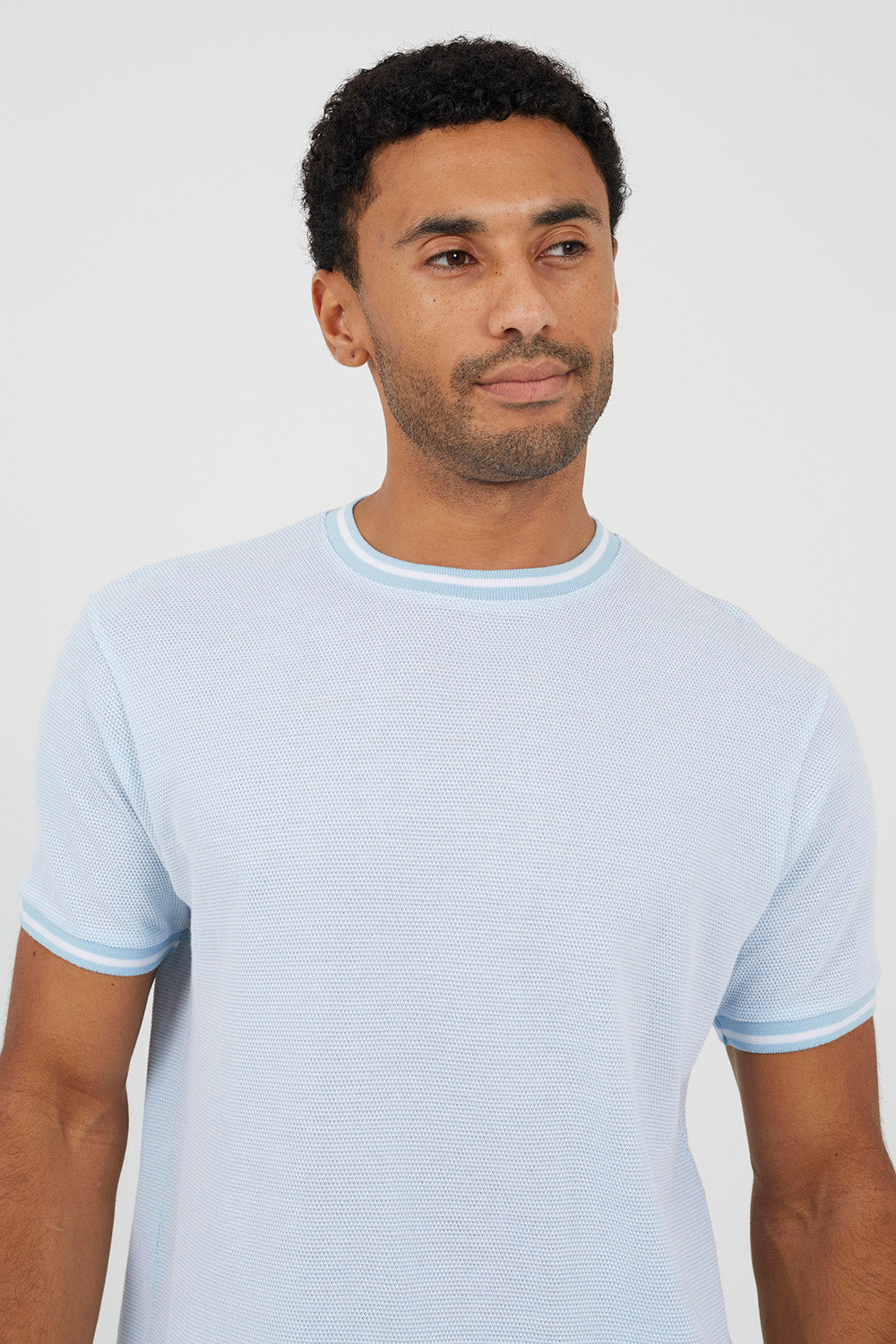 Brave Soul Pale Blue Crew Neck Jacquard Knit T-Shirt - Pale Blue Image 4
