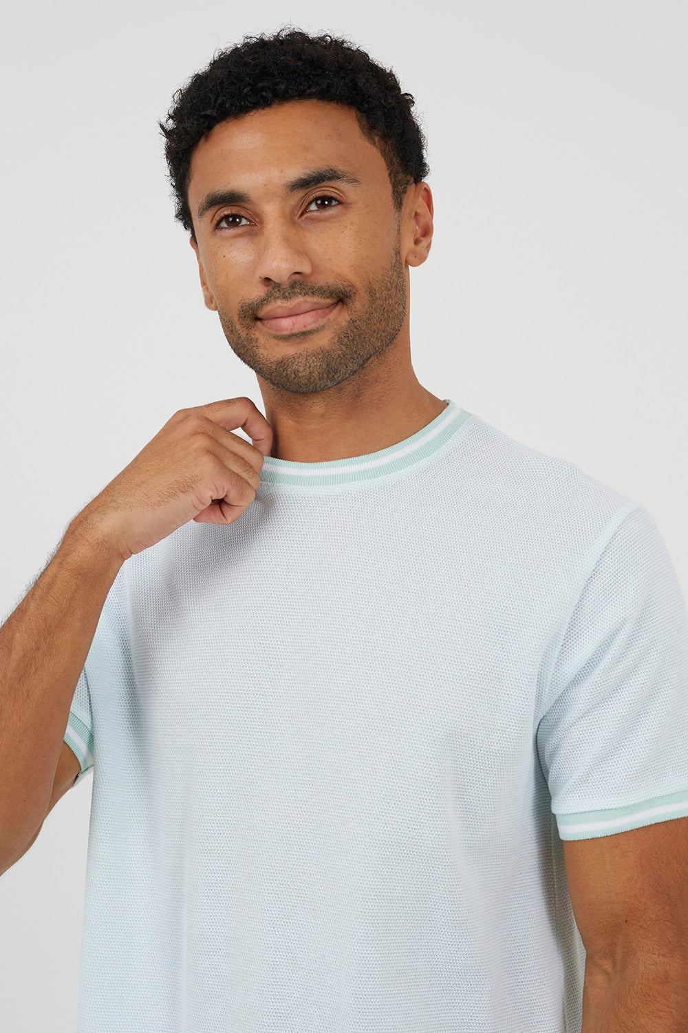 Brave Soul Pale Green Crew Neck Jacquard Knit T-Shirt - Pale Green Image 4