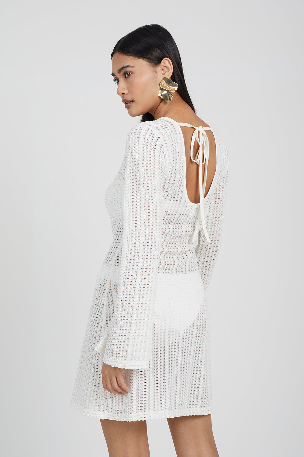 Brave Soul off white Long Sleeve Knitted Mesh Mini Dress - off white Image 2