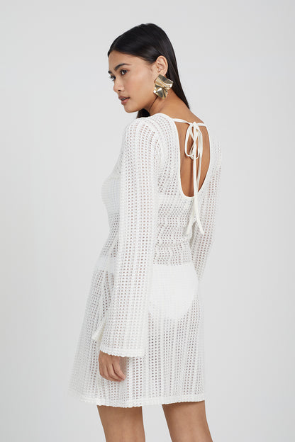 Brave Soul off white Long Sleeve Knitted Mesh Mini Dress - off white Image 2