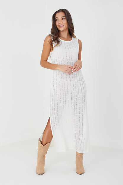Brave Soul Off White Crochet Knit Sleeveless Maxi Dress - Off White Image 1