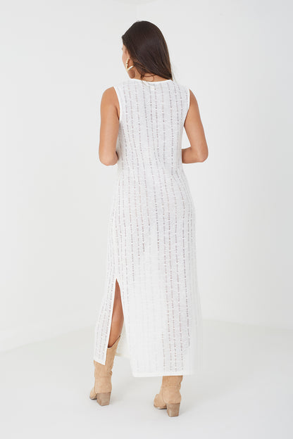 Brave Soul Off White Crochet Knit Sleeveless Maxi Dress - Off White Image 2