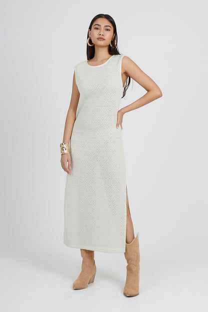 Brave Soul Taupe Crochet Knit Sleeveless Maxi Dress - Taupe Image 1
