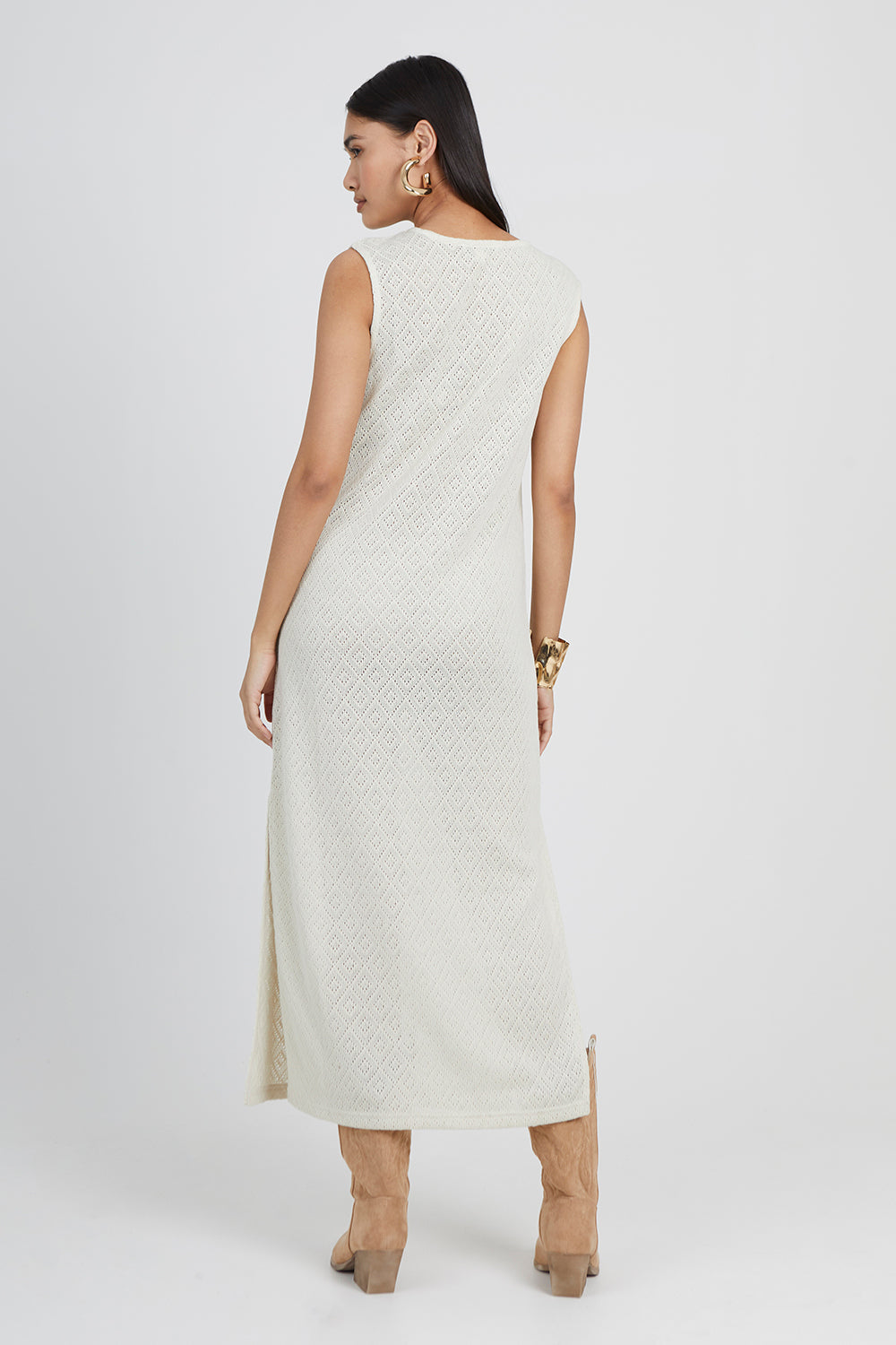 Brave Soul Taupe Crochet Knit Sleeveless Maxi Dress - Taupe Image 2