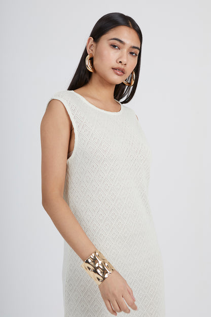 Brave Soul Taupe Crochet Knit Sleeveless Maxi Dress - Taupe Image 3