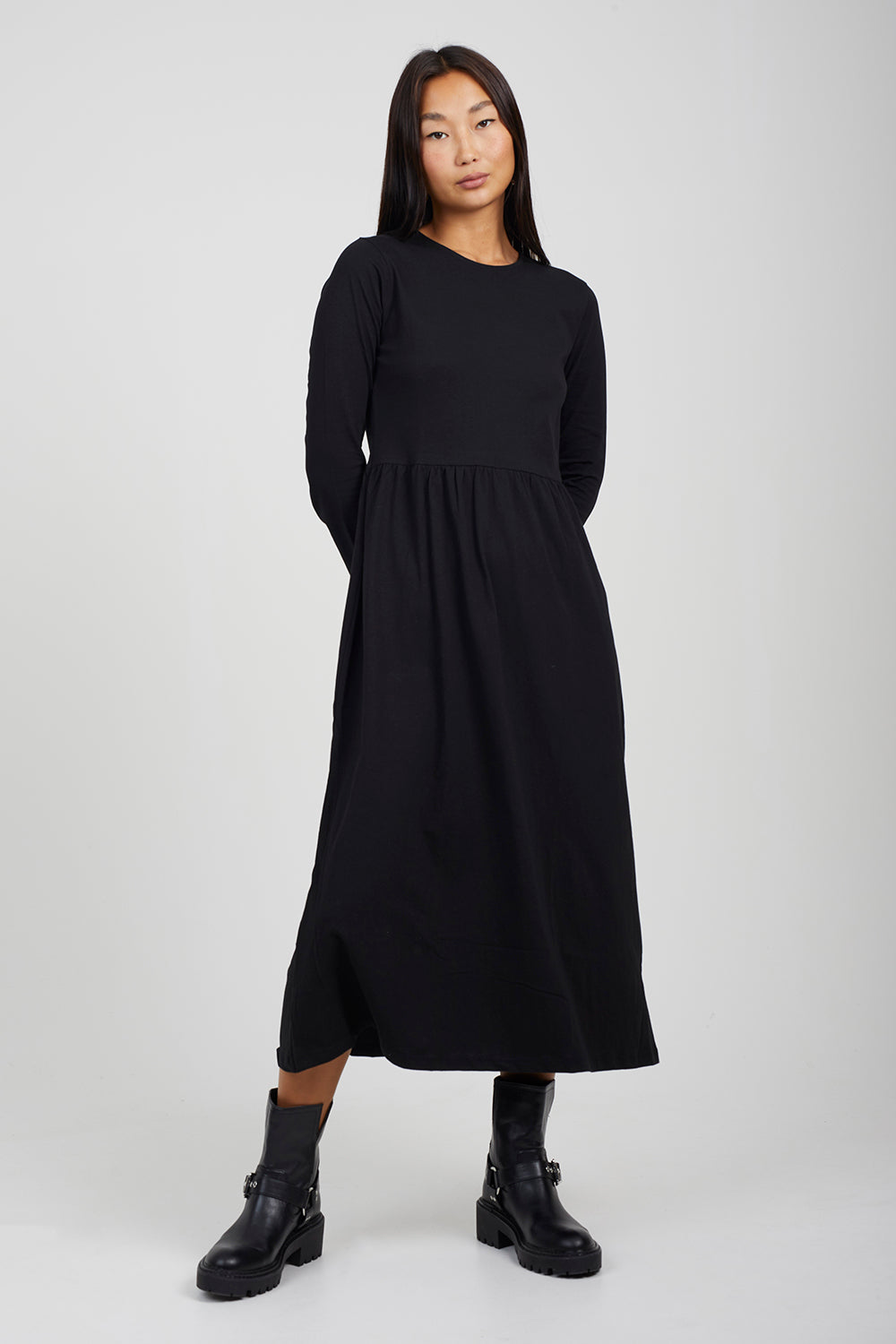 Brave Soul Black Cotton Long Sleeve Midi Smock Dress - Black Image 1