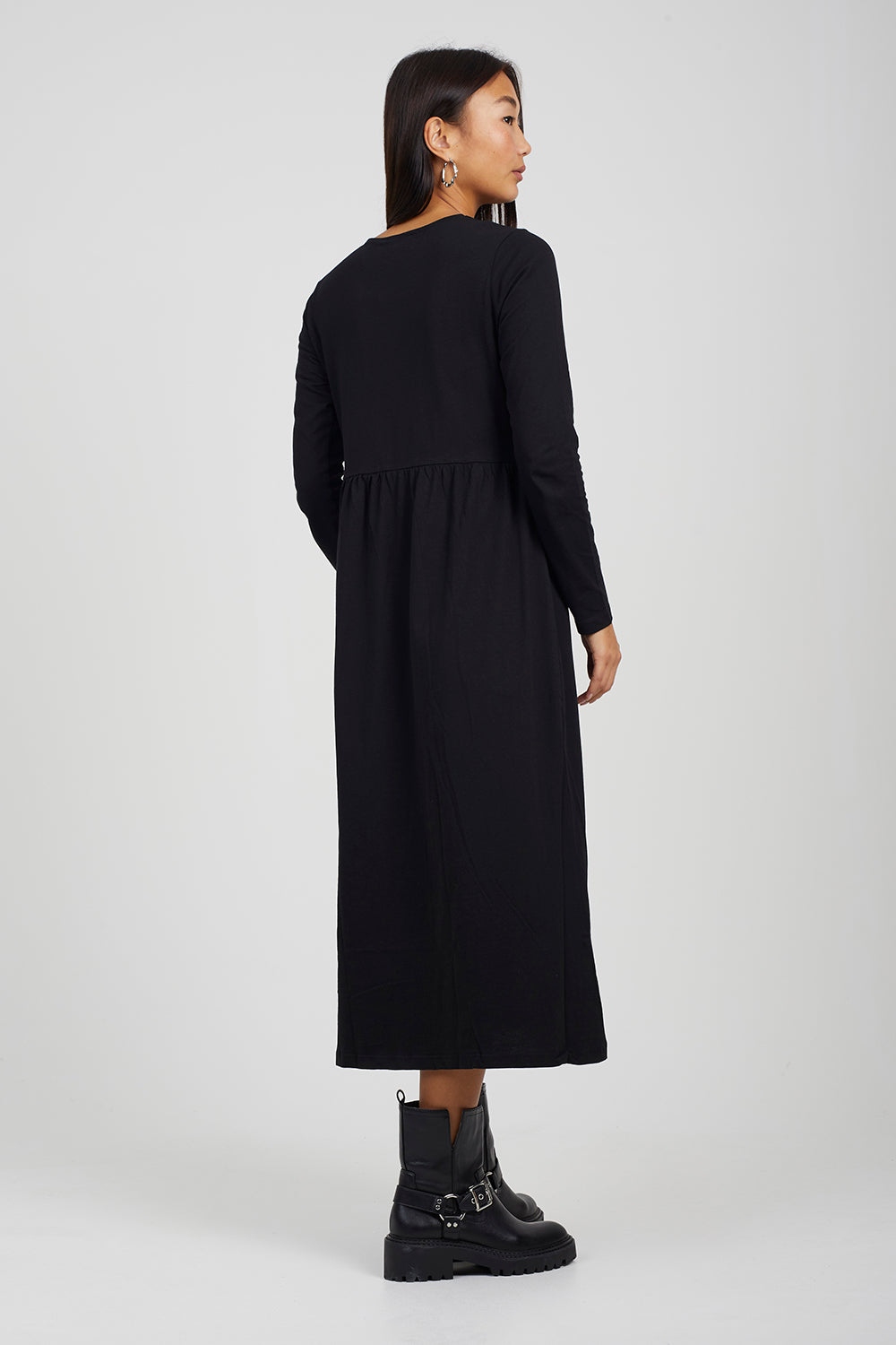 Brave Soul Black Cotton Long Sleeve Midi Smock Dress - Black Image 2