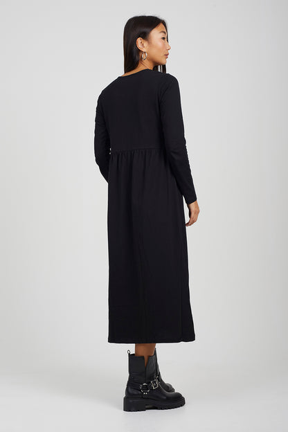 Brave Soul Black Cotton Long Sleeve Midi Smock Dress - Black Image 2