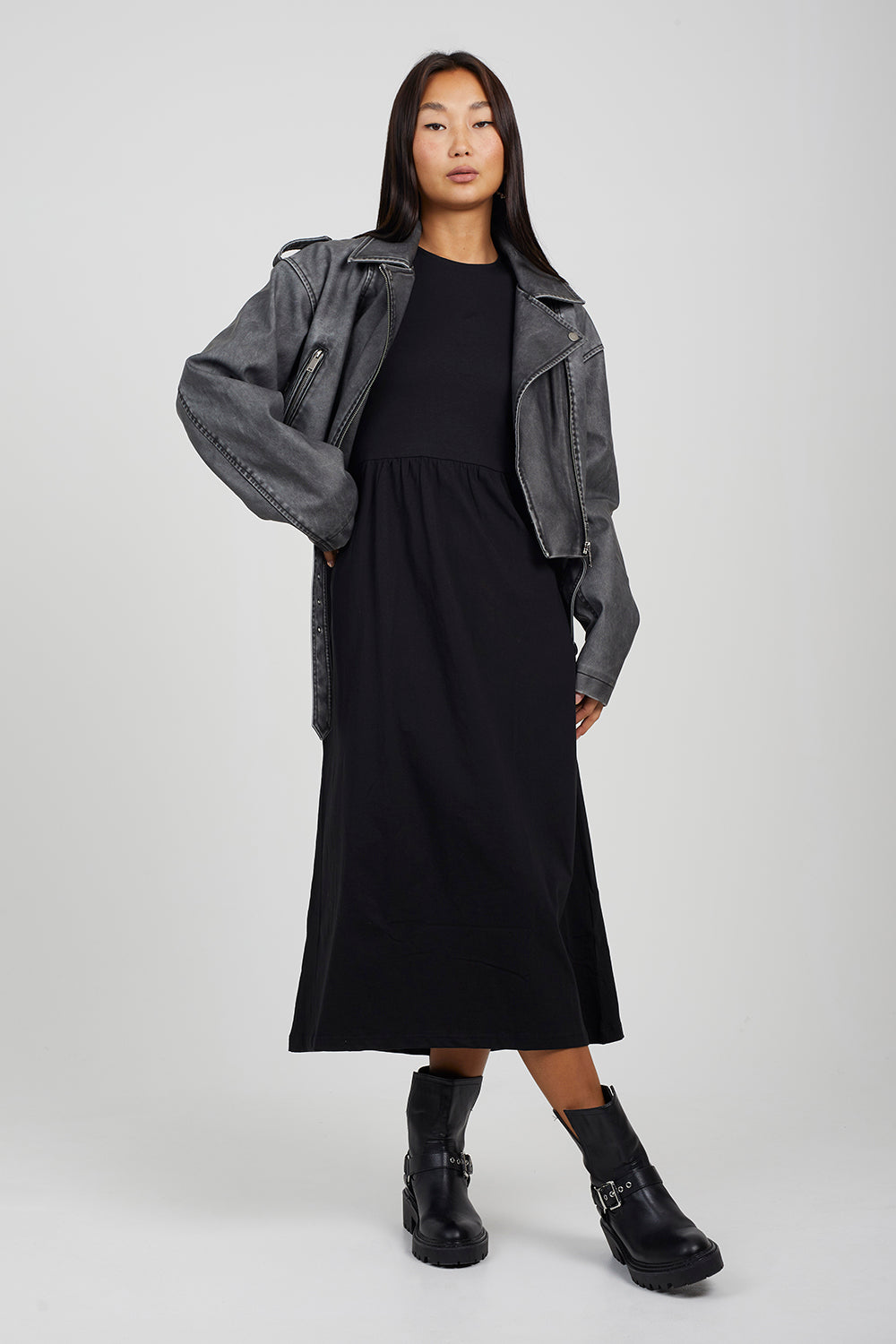 Brave Soul Black Cotton Long Sleeve Midi Smock Dress - Black Image 3