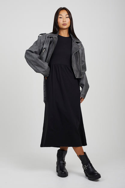 Brave Soul Black Cotton Long Sleeve Midi Smock Dress - Black Image 3