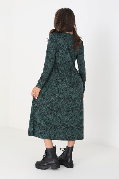 Brave Soul Green Cotton Animal Print Long Sleeve Midi Smock Dress - Green Image 2