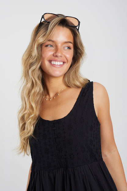 Brave Soul Black Borderie Top Tiered Smock Mini Dress - Black Image 4