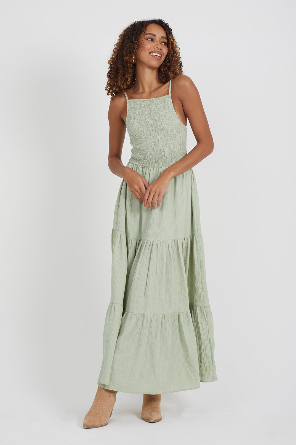 Brave Soul Pale Green Tiered Maxi Dress - Pale Green Image 1