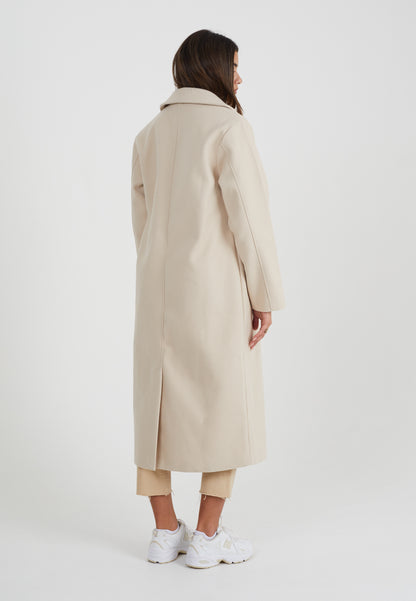 Brave Soul Cream Double Breasted Faux Wool Longline Coat - Cream Image 2