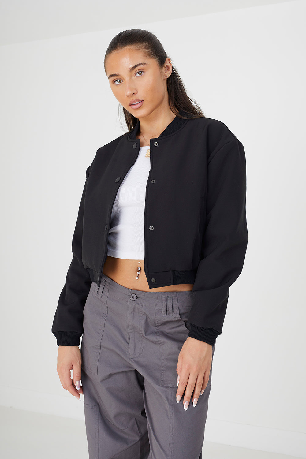 Brave Soul Black Bonded Bomber Jacket - Black Image 1