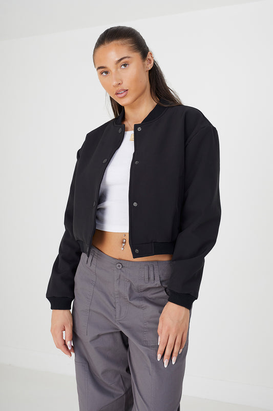 Brave Soul Black Bonded Bomber Jacket - Black Image 1