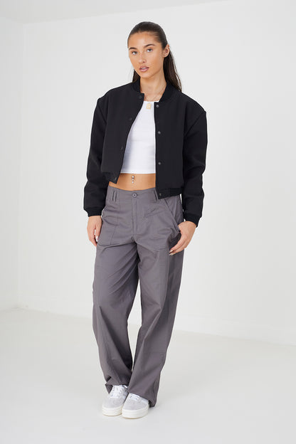Brave Soul Black Bonded Bomber Jacket - Black Image 3