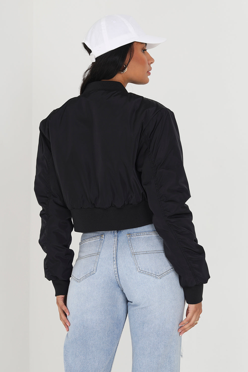 Brave Soul Black Cropped Bomber Jacket - Black Image 2