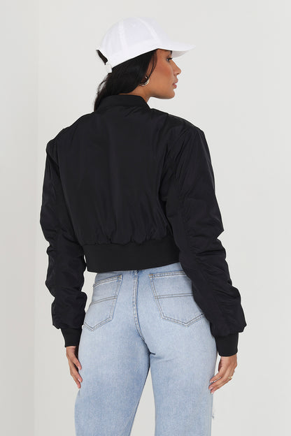 Brave Soul Black Cropped Bomber Jacket - Black Image 2