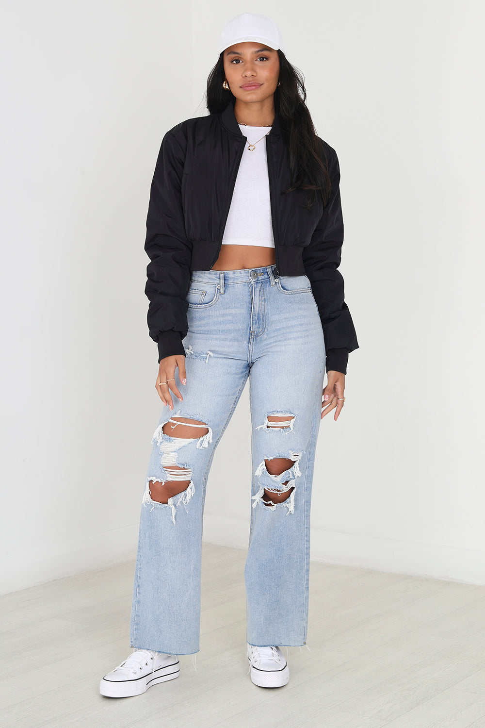 Brave Soul Black Cropped Bomber Jacket - Black Image 3