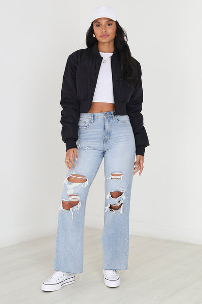 Brave Soul Black Cropped Bomber Jacket - Black Image 3