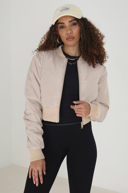 Brave Soul Stone Cropped Bomber Jacket - Stone Image 1
