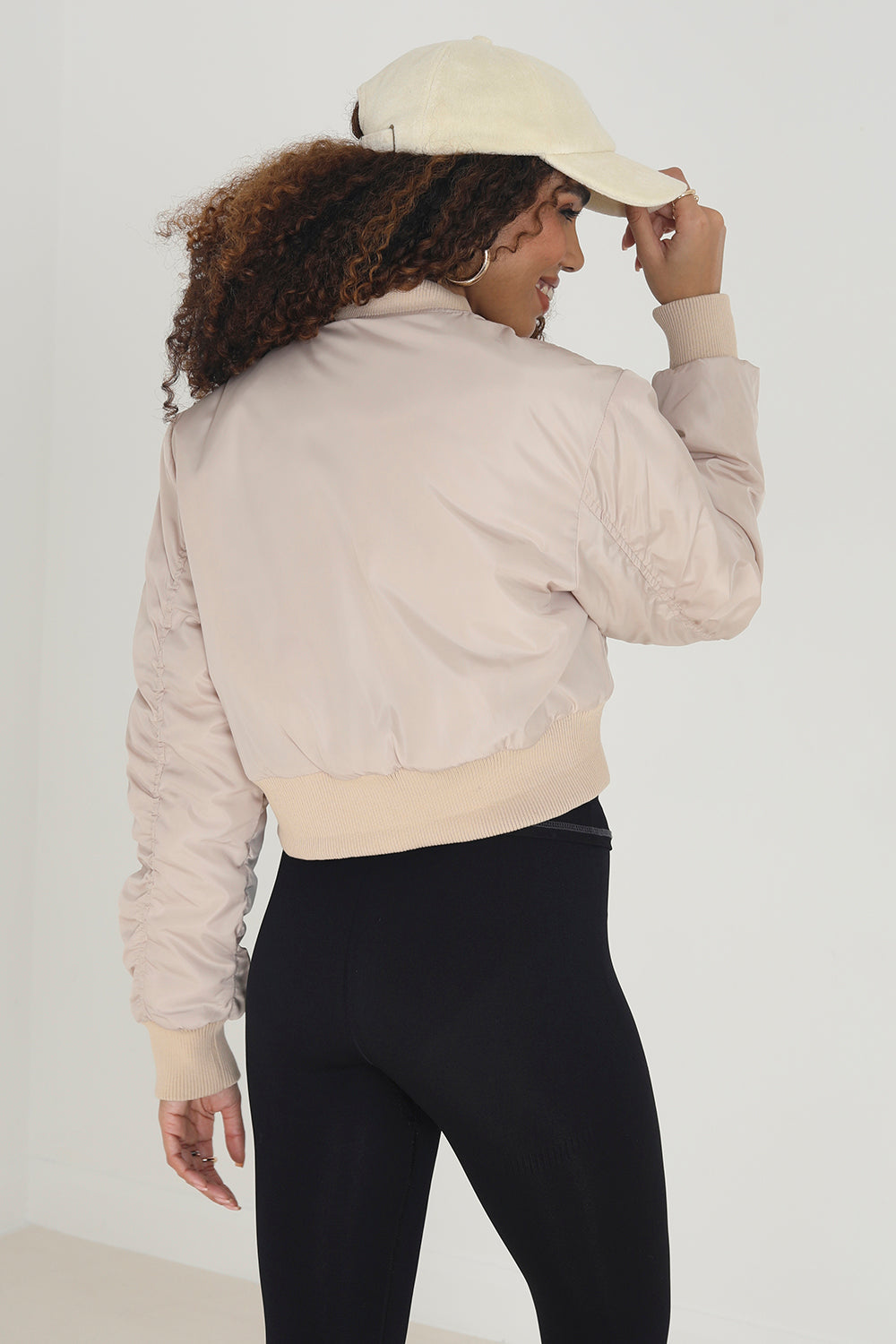 Brave Soul Stone Cropped Bomber Jacket - Stone Image 2