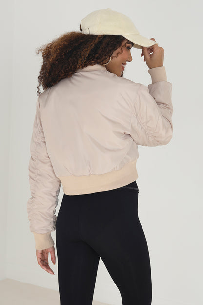 Brave Soul Stone Cropped Bomber Jacket - Stone Image 2