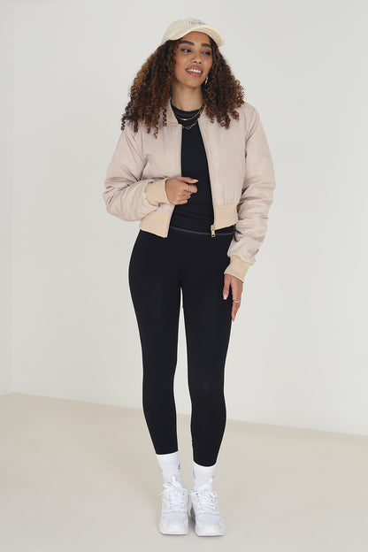 Brave Soul Stone Cropped Bomber Jacket - Stone Image 3