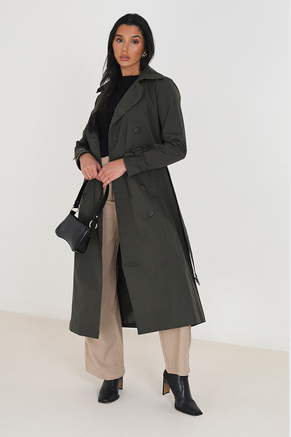 Brave Soul Khaki Double-Breasted Longline Trench Coat  - Khaki Image 1