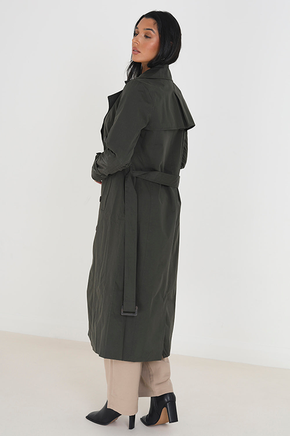 Brave Soul Khaki Double-Breasted Longline Trench Coat  - Khaki Image 2