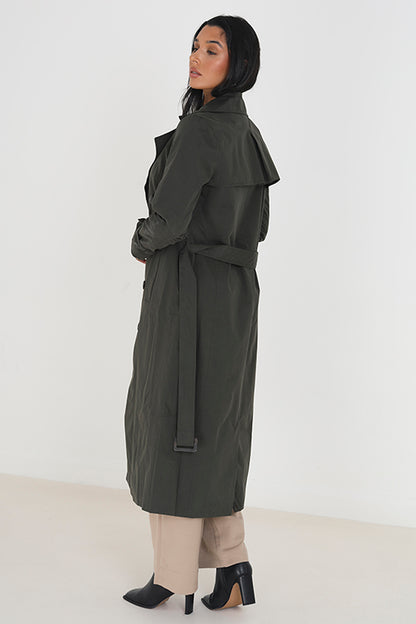 Brave Soul Khaki Double-Breasted Longline Trench Coat  - Khaki Image 2