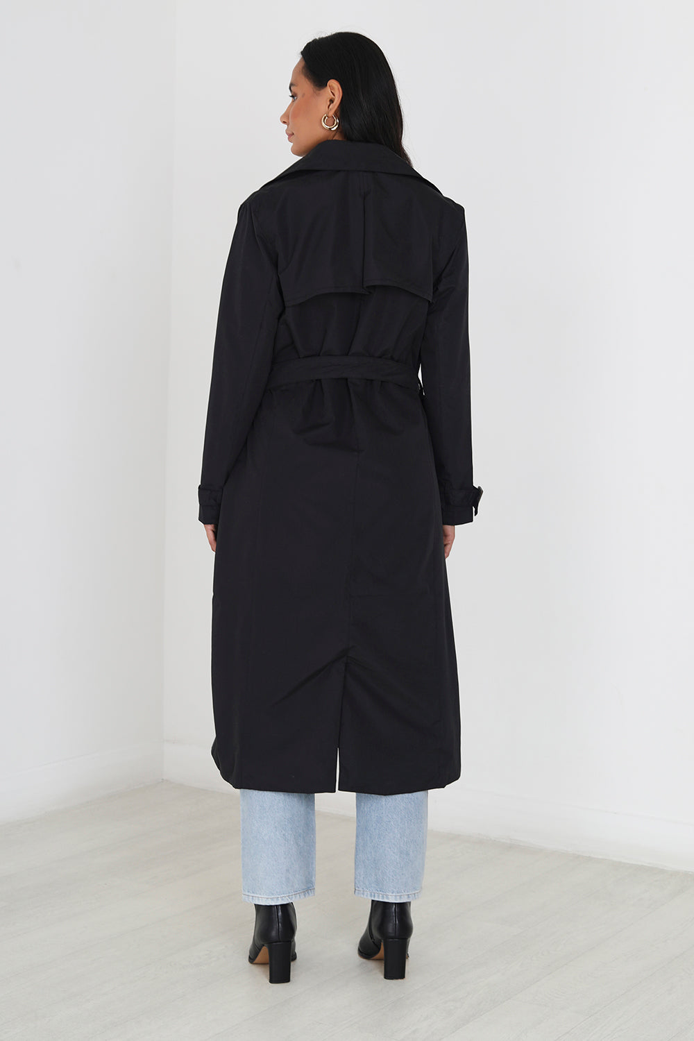 Brave Soul Black Double-Breasted Longline Trench Coat  - Black Image 3