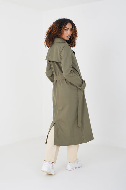 Brave Soul Light Khaki Double-Breasted Longline Trench Coat  - Light Khaki Image 2