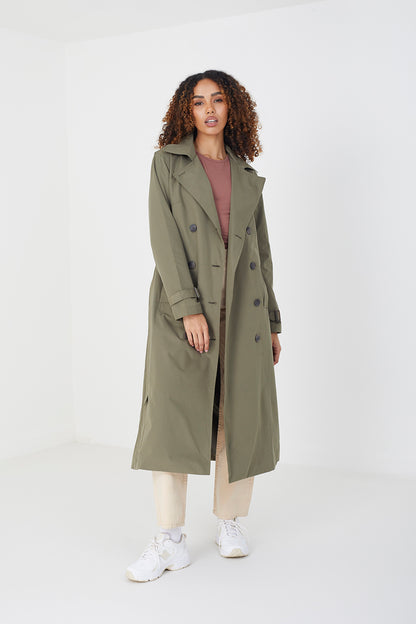 Brave Soul Light Khaki Double-Breasted Longline Trench Coat  - Light Khaki Image 3