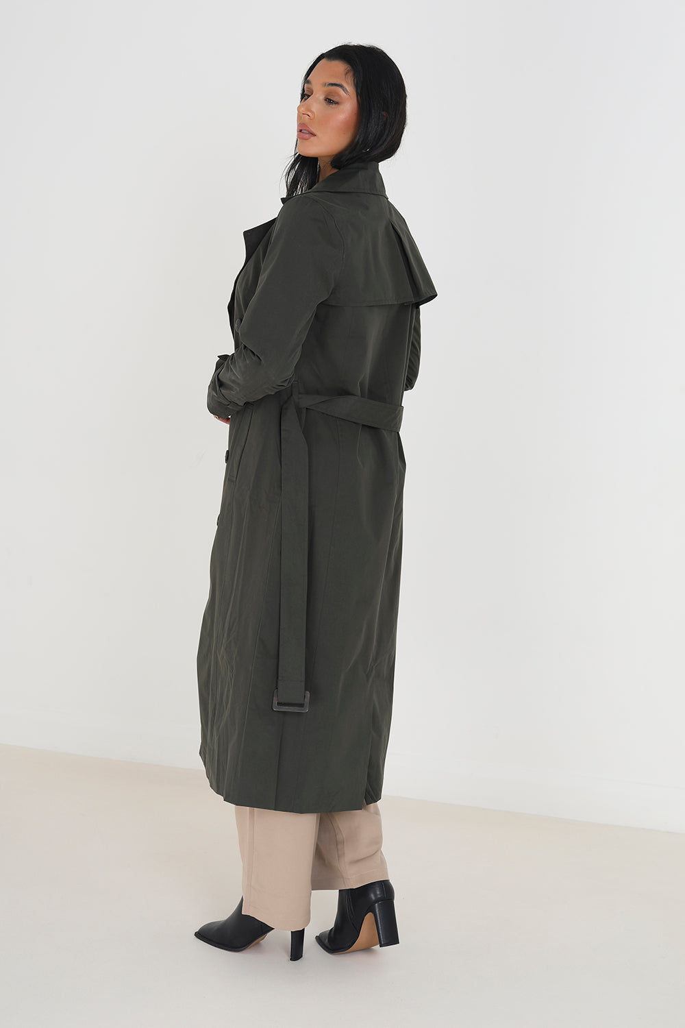 Brave Soul Brown Double-Breasted Longline Trench Coat  - Brown Image 3