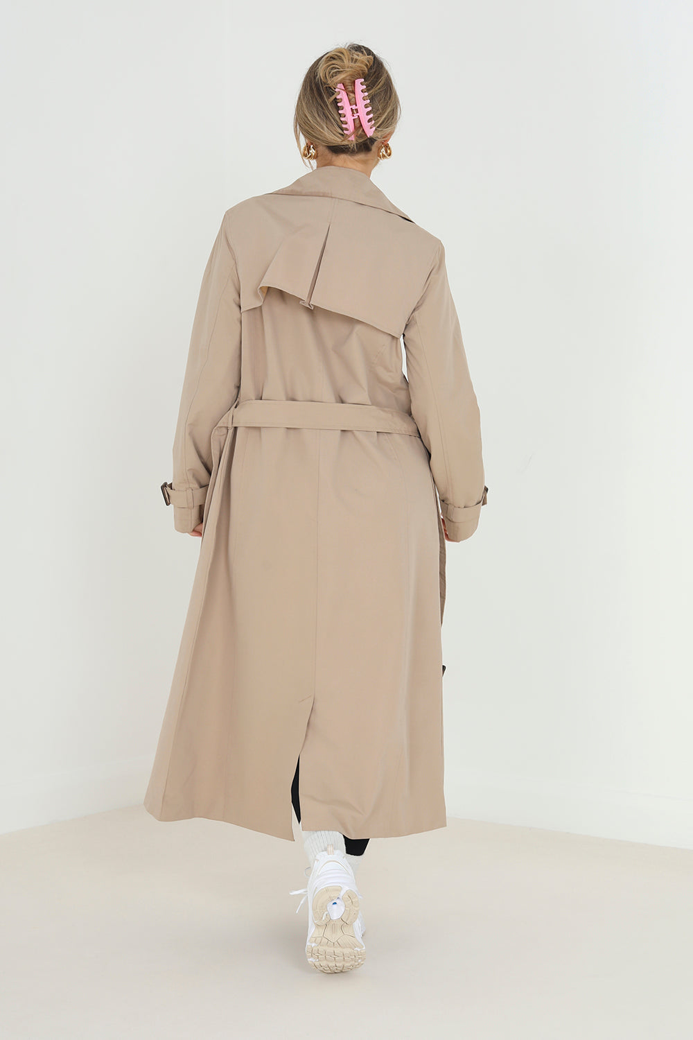 Brave Soul Stone Double-Breasted Longline Trench Coat  - Stone Image 2