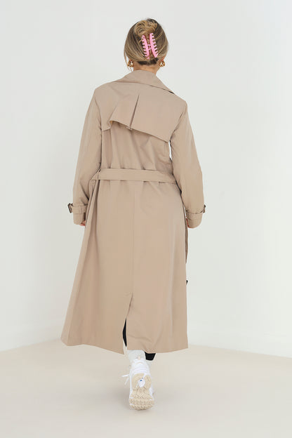 Brave Soul Stone Double-Breasted Longline Trench Coat  - Stone Image 2