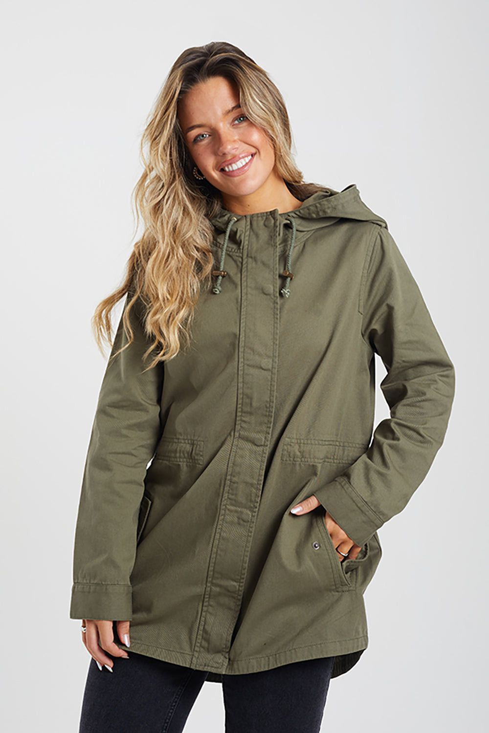 Brave Soul Khaki Cotton Twill Unlined Parka Jacket - Khaki Image 1