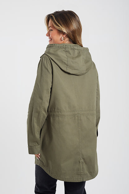 Brave Soul Khaki Cotton Twill Unlined Parka Jacket - Khaki Image 2