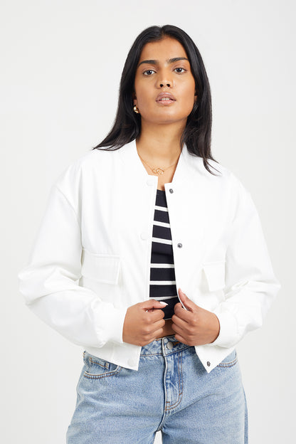 Brave Soul Cream Bonded Bomber Style Jacket - Cream Image 1