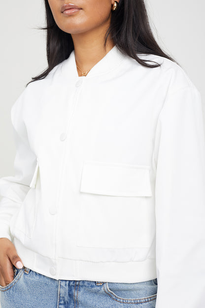 Brave Soul Cream Bonded Bomber Style Jacket - Cream Image 4