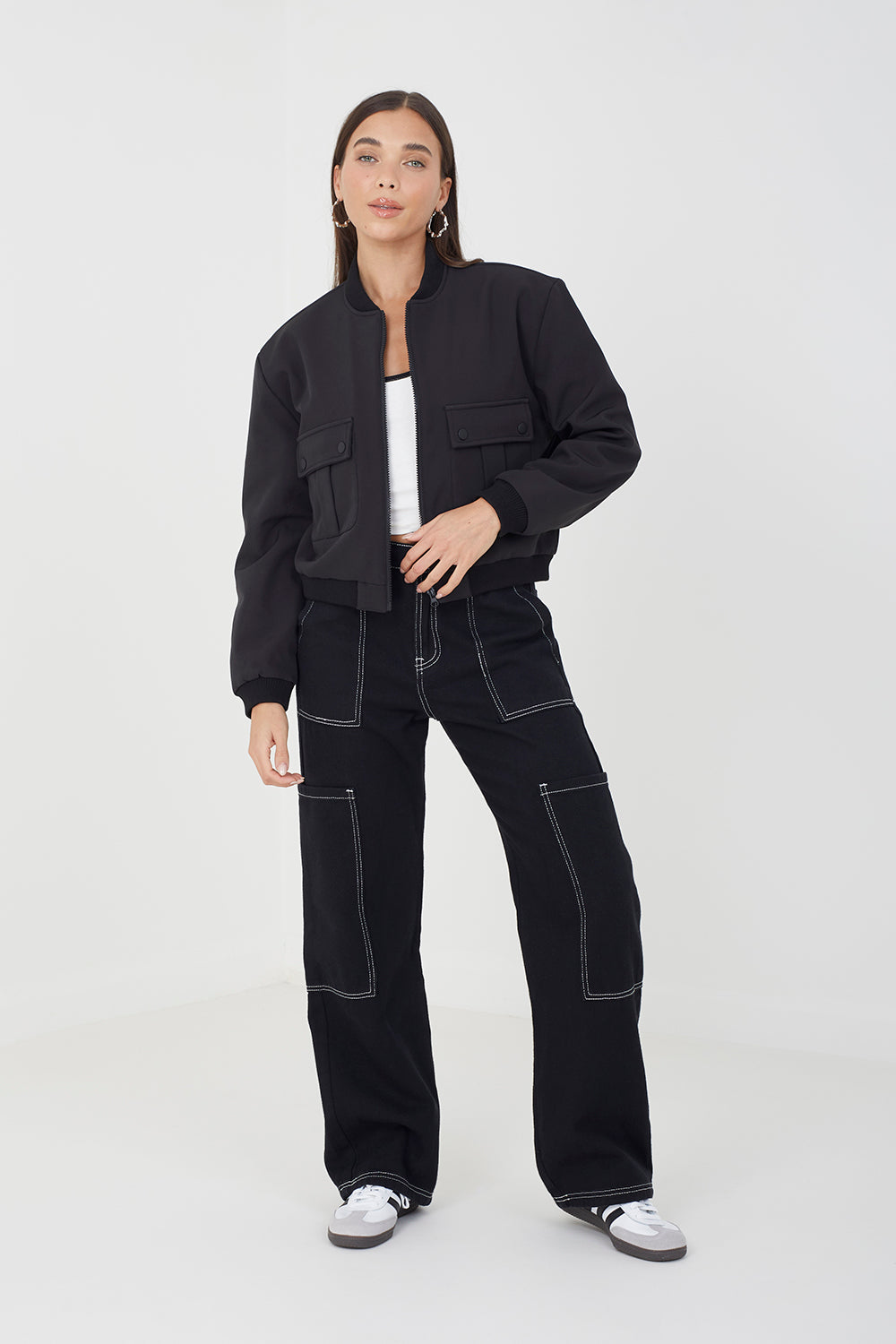Brave Soul Black Bonded Bomber Style Jacket - Black Image 1