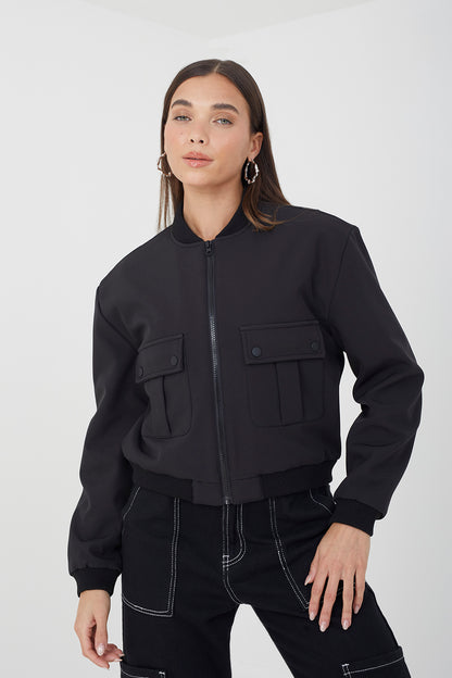 Brave Soul Black Bonded Bomber Style Jacket - Black Image 2
