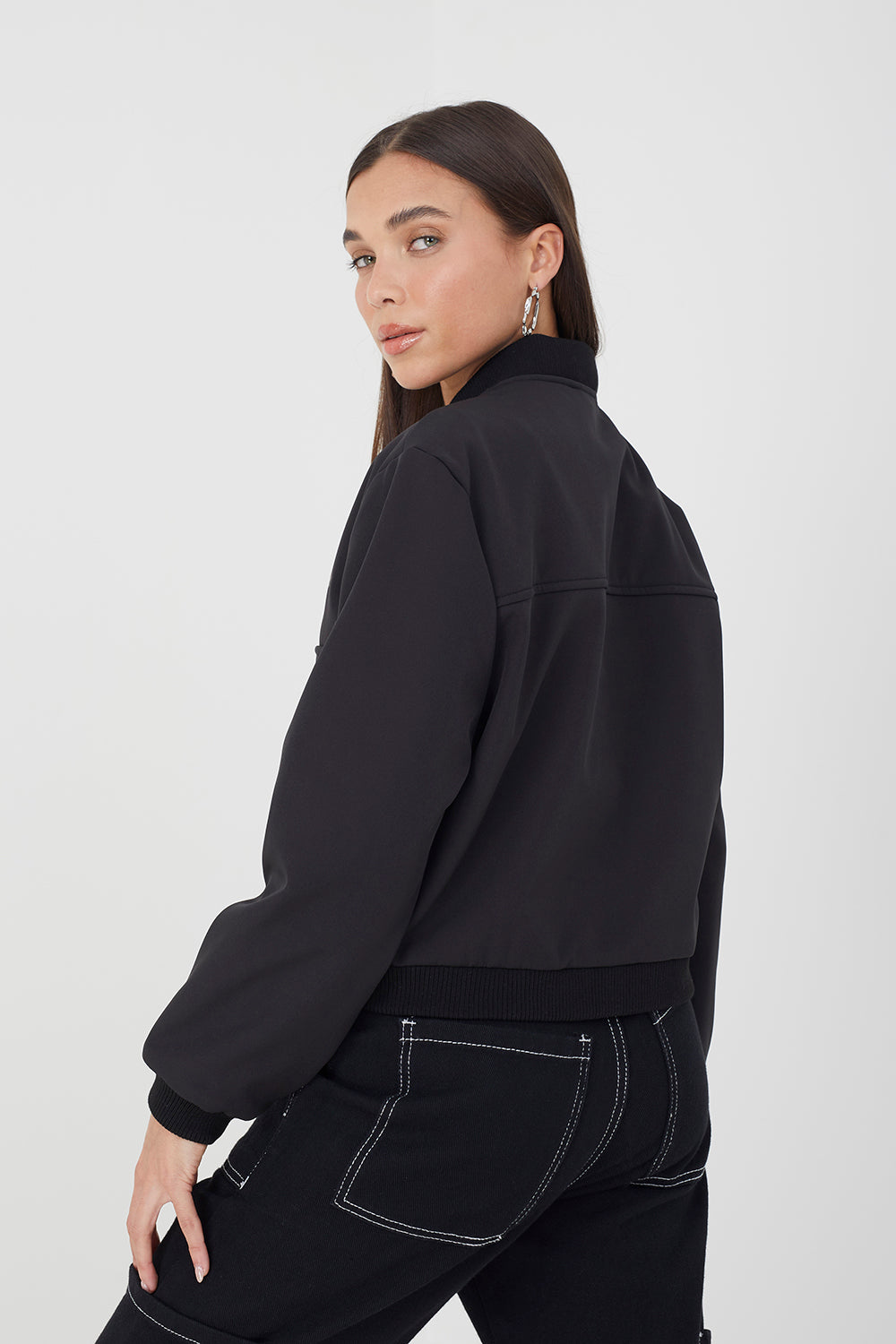 Brave Soul Black Bonded Bomber Style Jacket - Black Image 3
