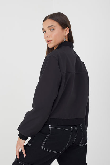 Brave Soul Black Bonded Bomber Style Jacket - Black Image 3