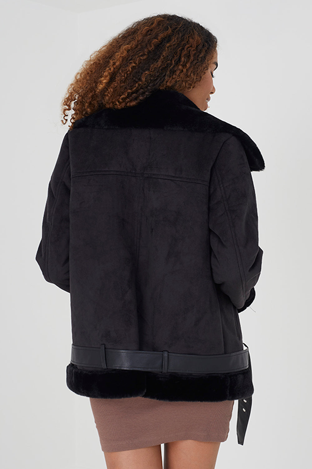 Brave Soul Black Faux Suede Bonded Biker Jacket - Black Image 2
