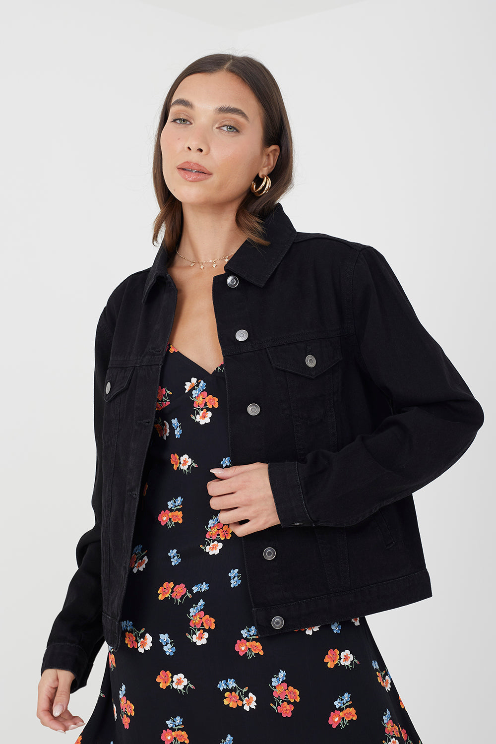 Brave Soul Black Western Style Denim Jacket - Black Image 1