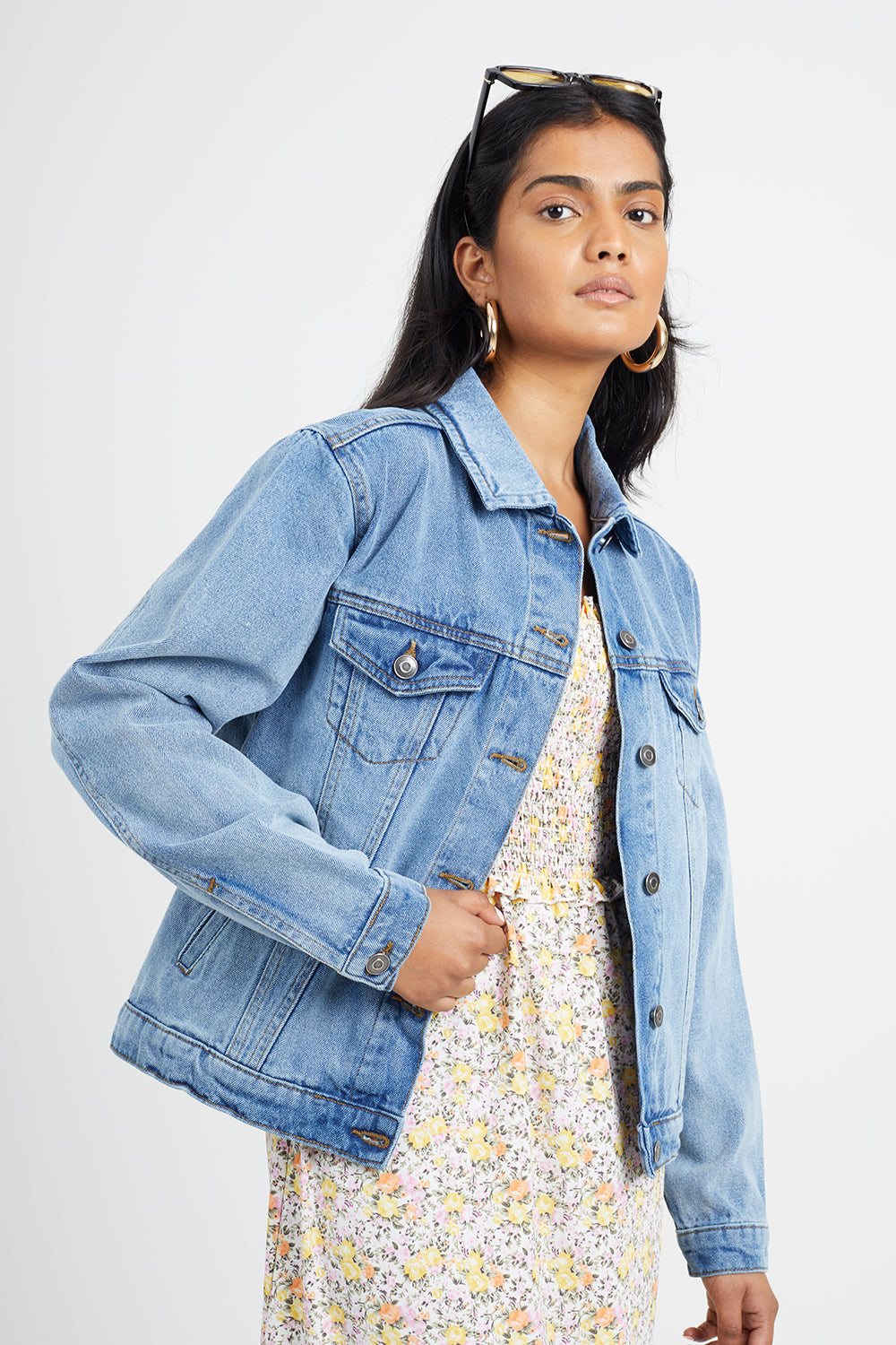 Brave Soul Mid Blue Western Style Denim Jacket - Mid Blue Image 1