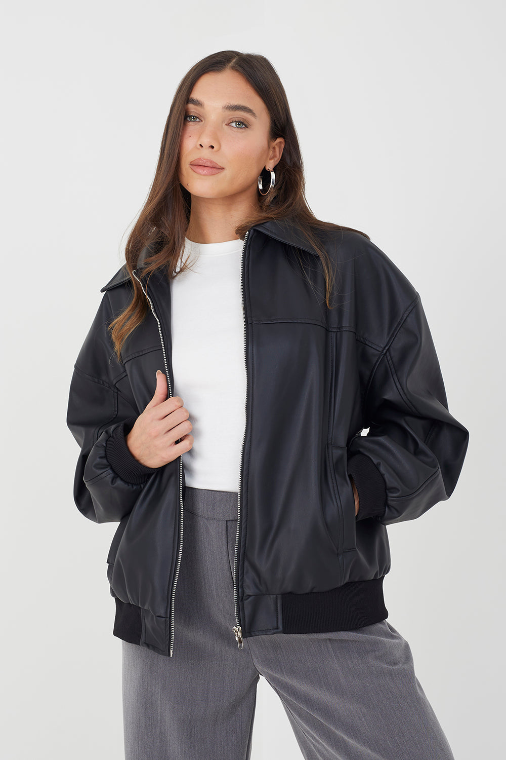 Brave Soul Black Zip Through PU Jacket - Black Image 1